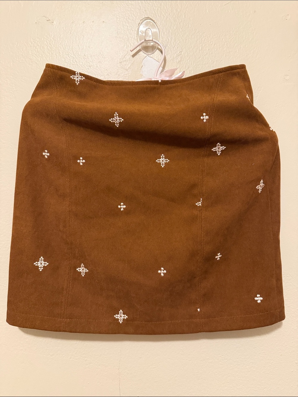 Cider Brown Mini Skirt with White Bead Accents